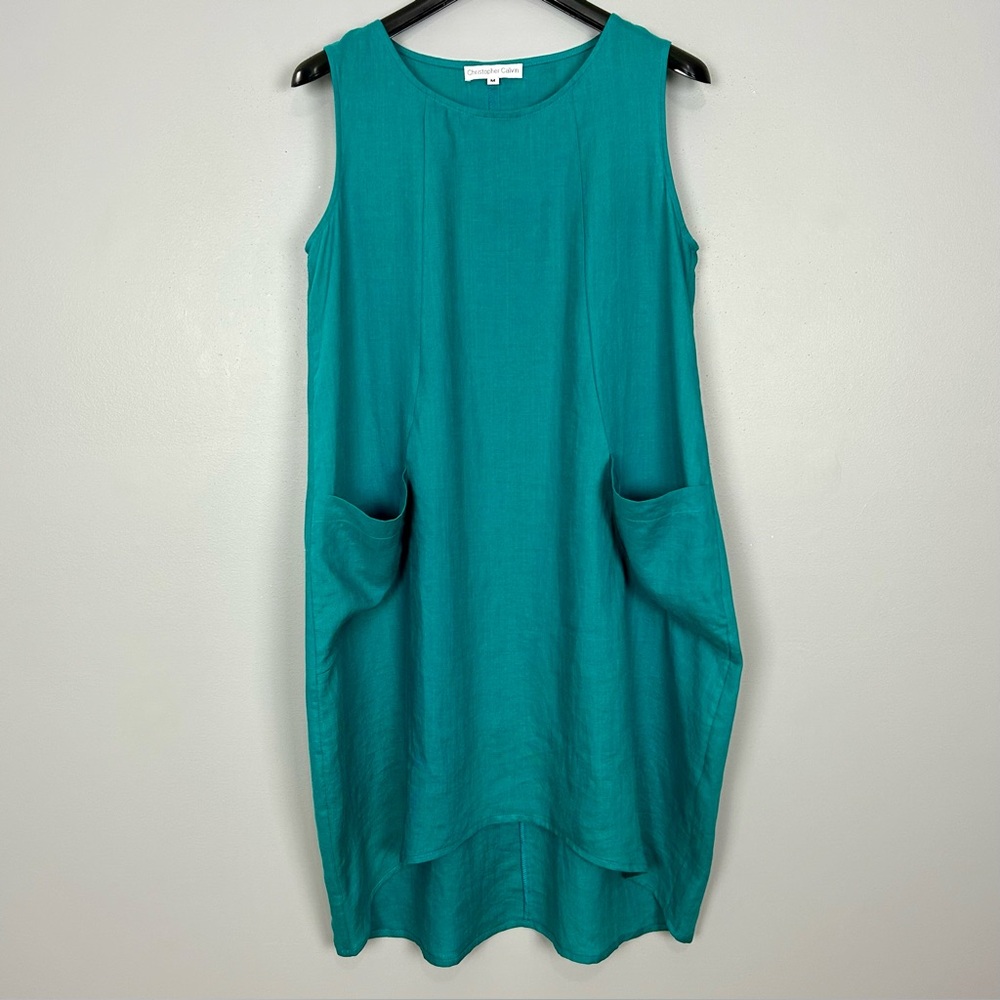 Christopher Calvin Lagenlook Linen Midi Dress Women’s Size M Lantern High Low
